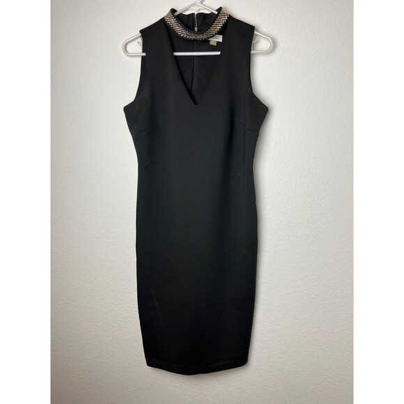Calvin Klein Dress Womens 10 Black Sleeveless Sheath Studded Collar Cocktail - Picture 1 of 8